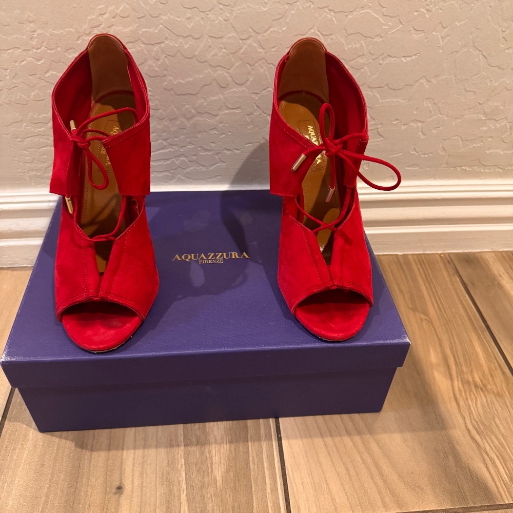 Aquazzura Lace Me Up Suede Heels - Dark Rose – Size 38